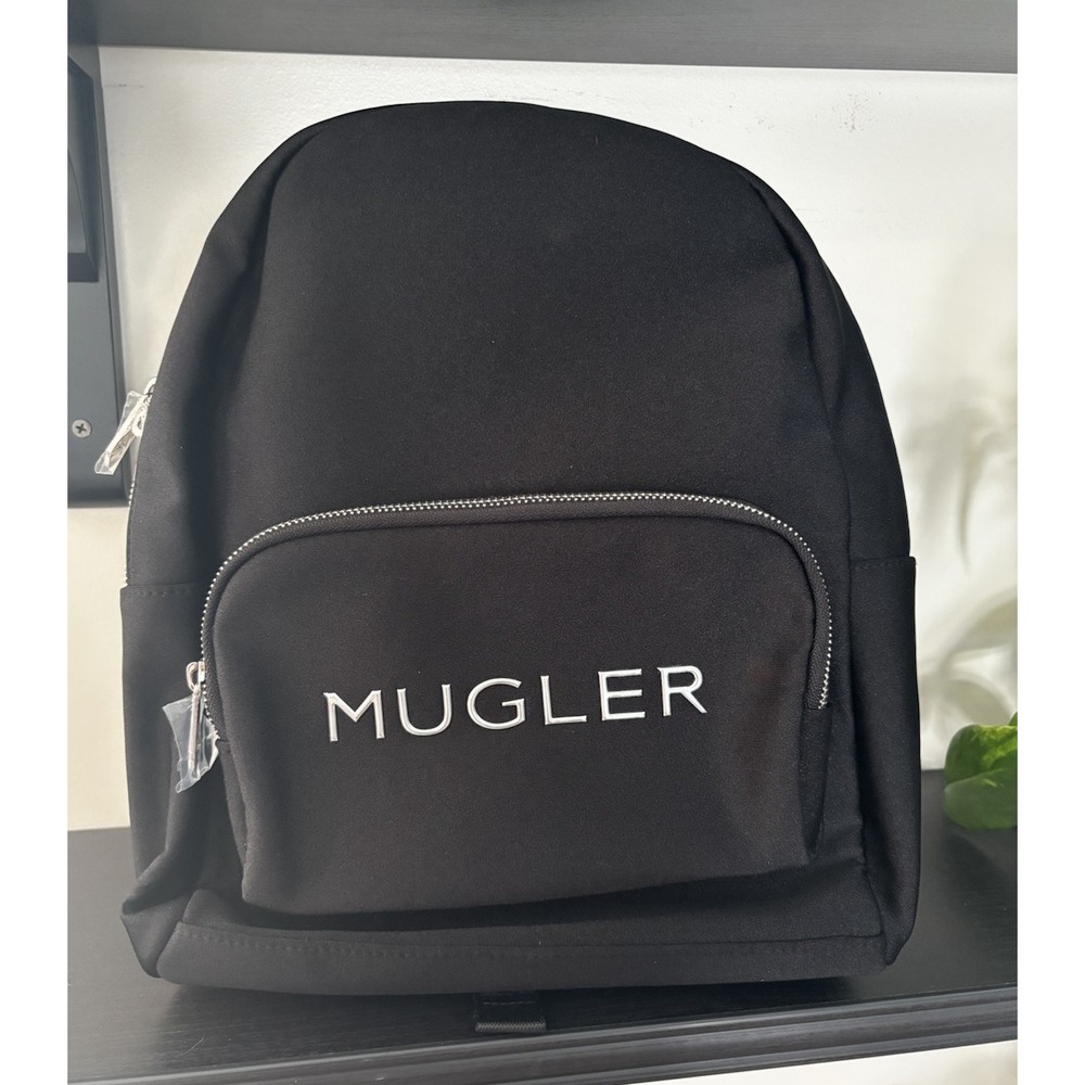 Mugler Black Backpack with Front Pocket and Zipper Closure - NEW Minimalist